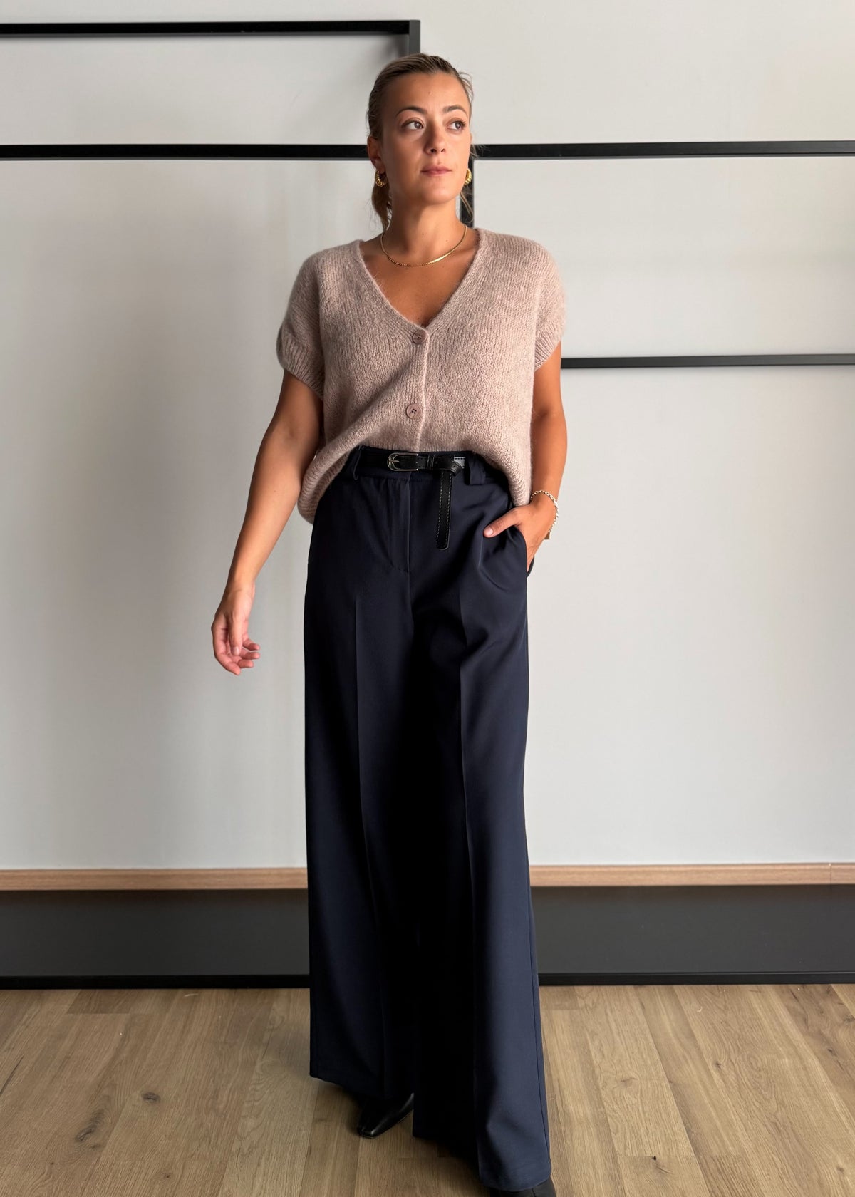 Pantalone blu palazzo con cintura - ZAHJR