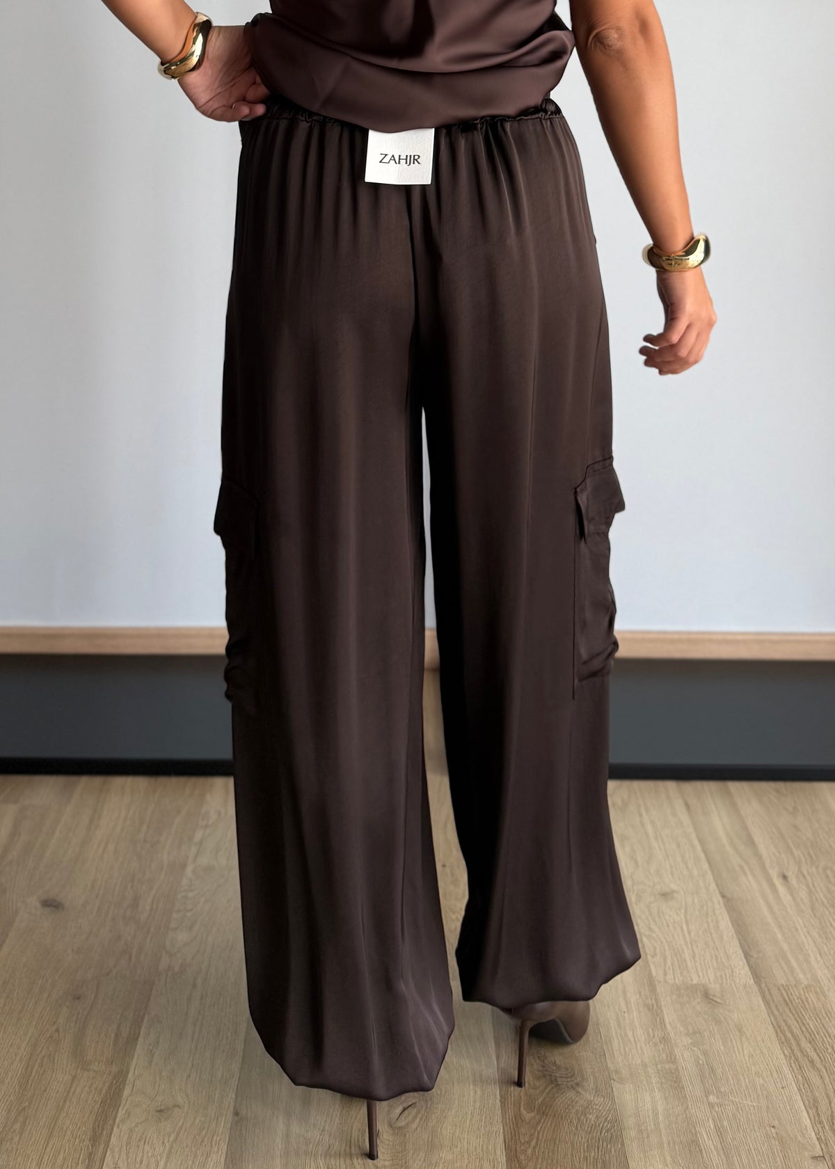 Pantalone cargo satinato moro - ZAHJR