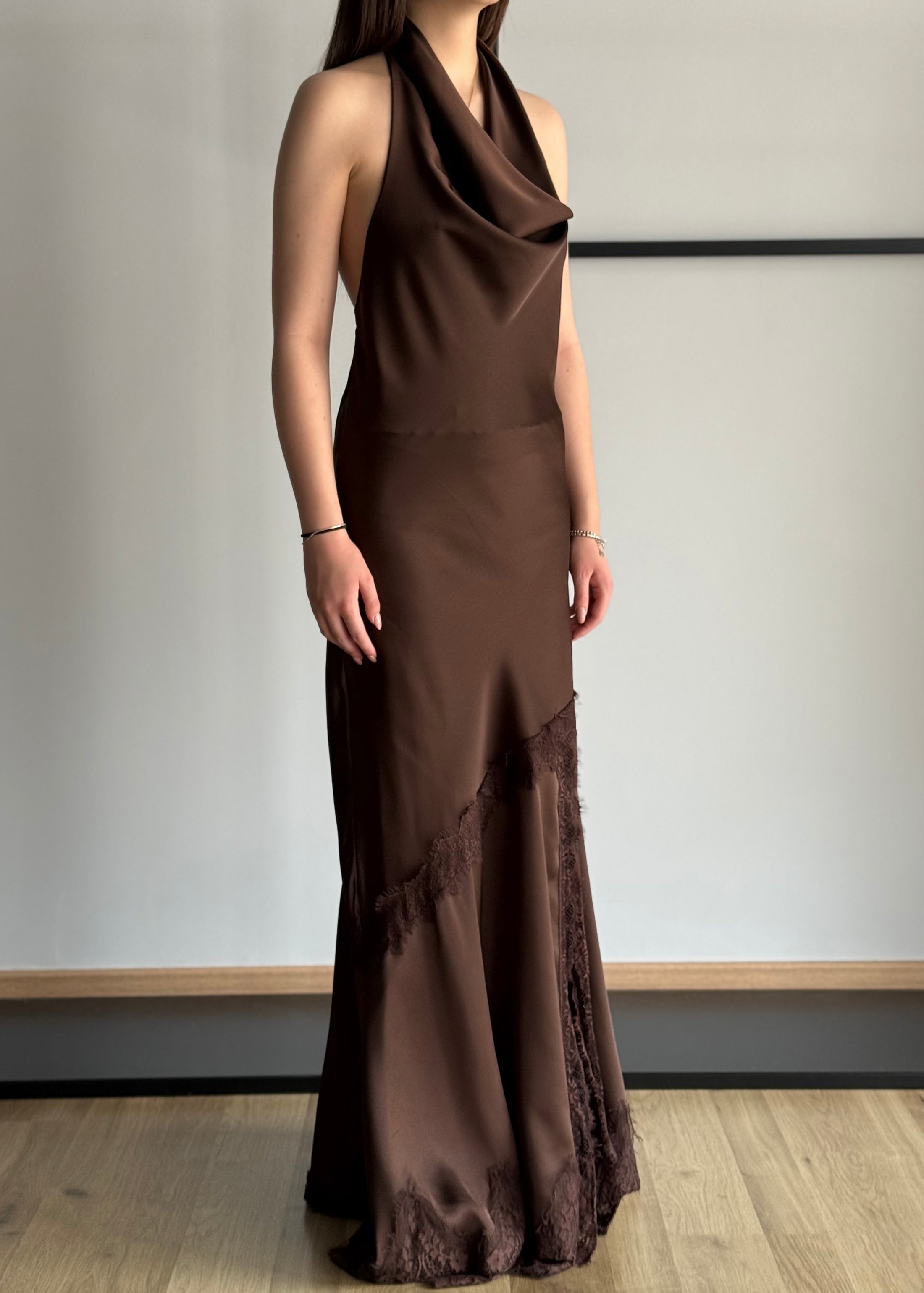 Abito lungo satin ZAHJR moro con pizzo