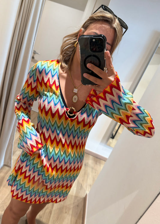 Abito in maglia zig zag con dettaglio gioiello