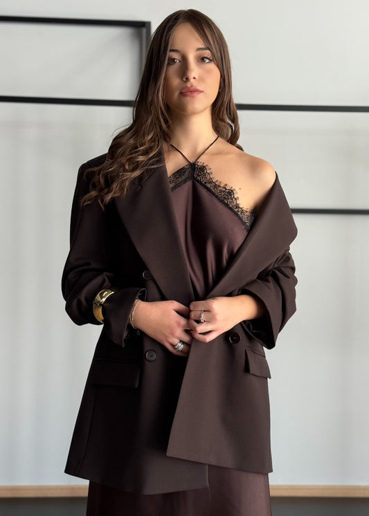 Blazer doppiopetto marrone con revers ampi -KONTATTO