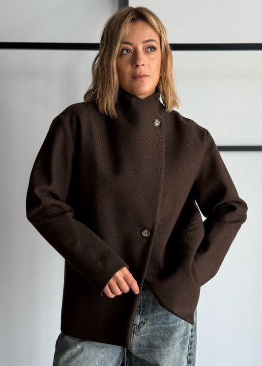 Cappotto moro con chiusura asimmetrica - ZAHJR