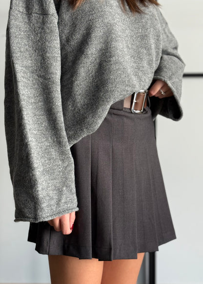 Gonna a pieghe grigia con zip laterale -LUMINA