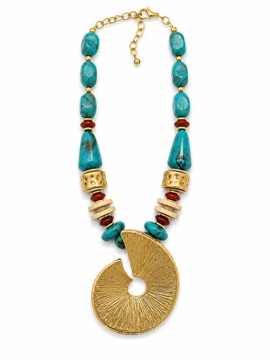 Collana Etnica Turchese con Maxi Pendente Dorato