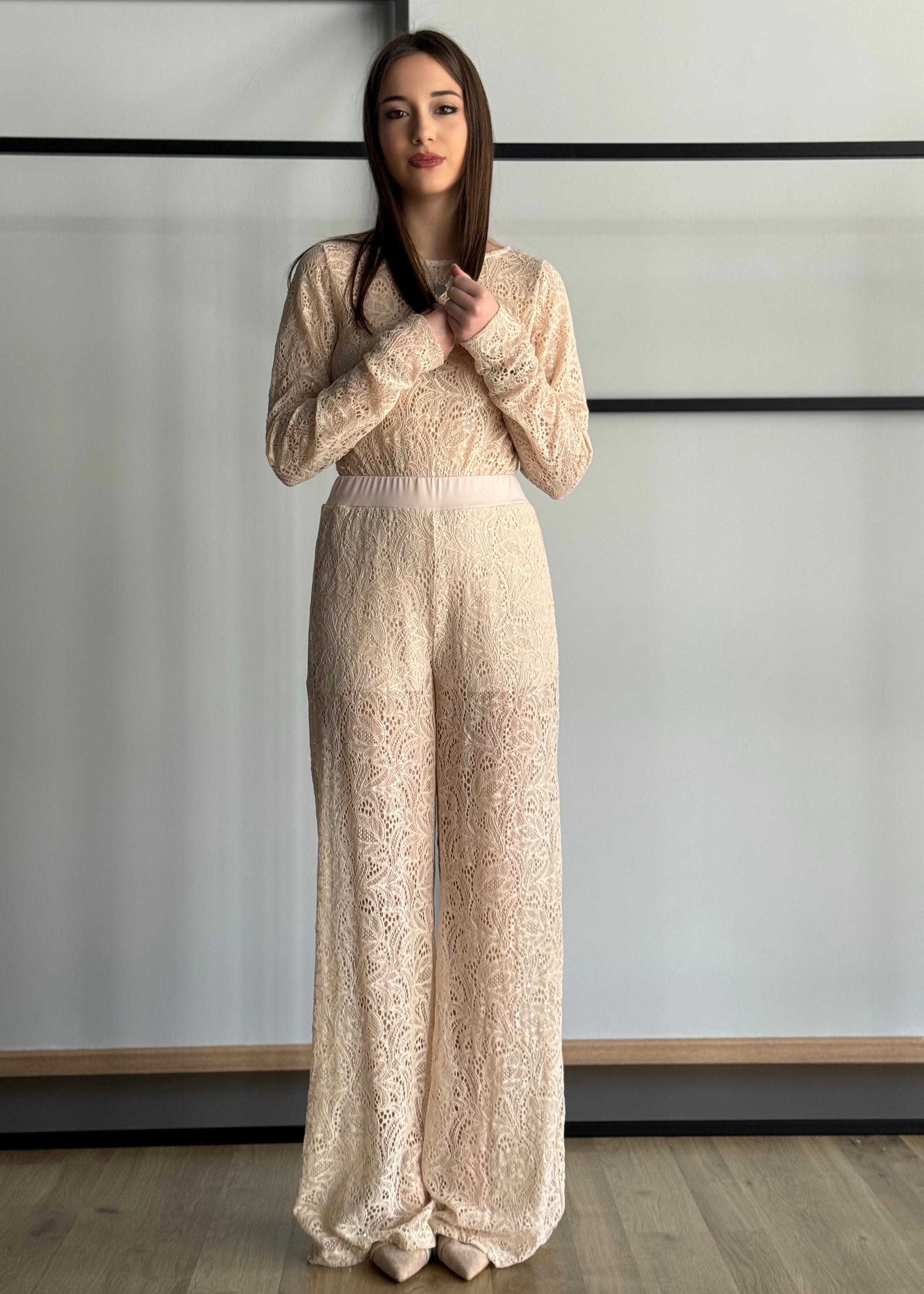 Pantalone ZAHJR in pizzo latte