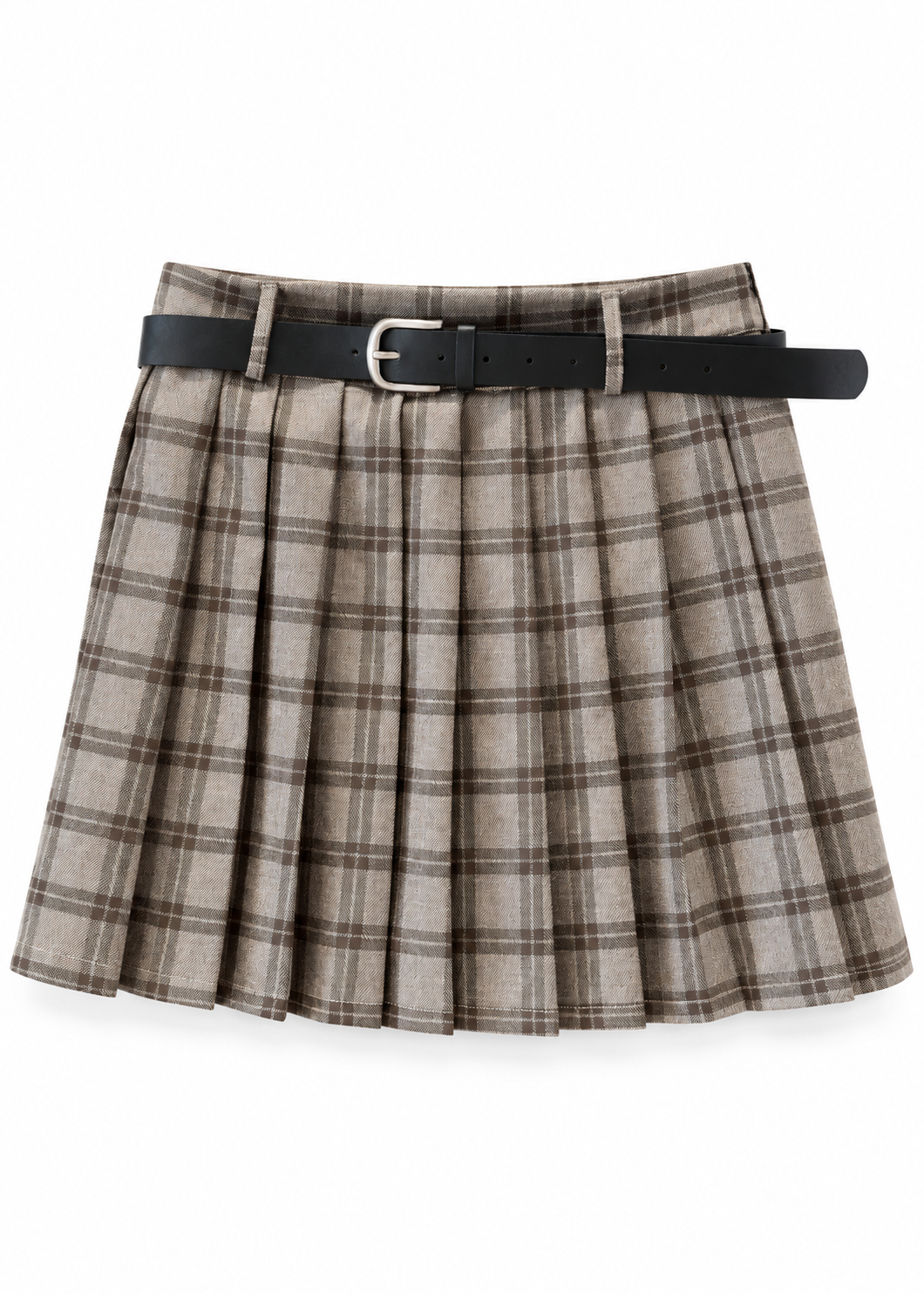 Minigonna a quadri beige con pieghe