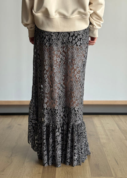 Gonna lunga in pizzo floreale con cintura western -PHILIALOFT