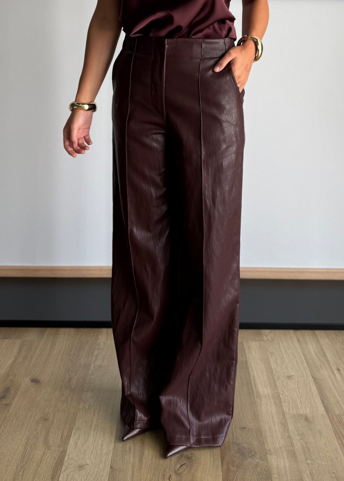 Pantalone wide leg effetto pelle vino - ZAHJR