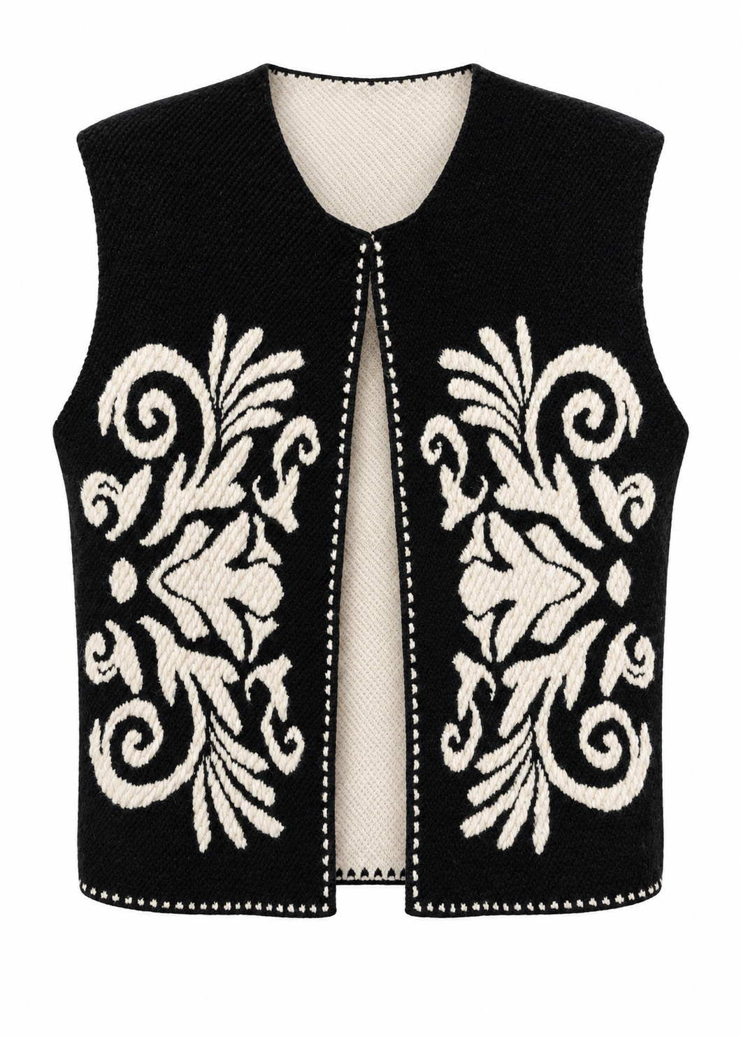 Gilet nero con ricami panna - ZAHJR