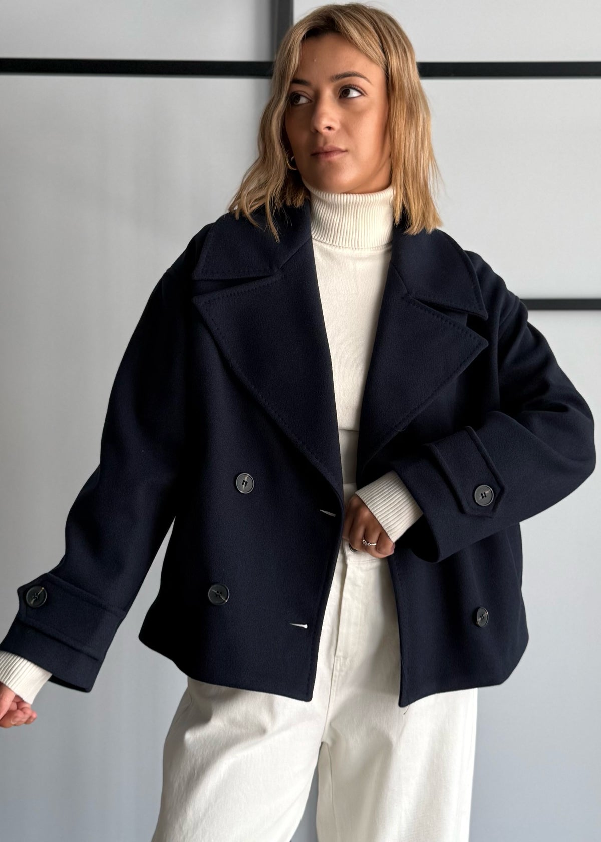 Cappotto doppiopetto blu con maxi revers - ZAHJR