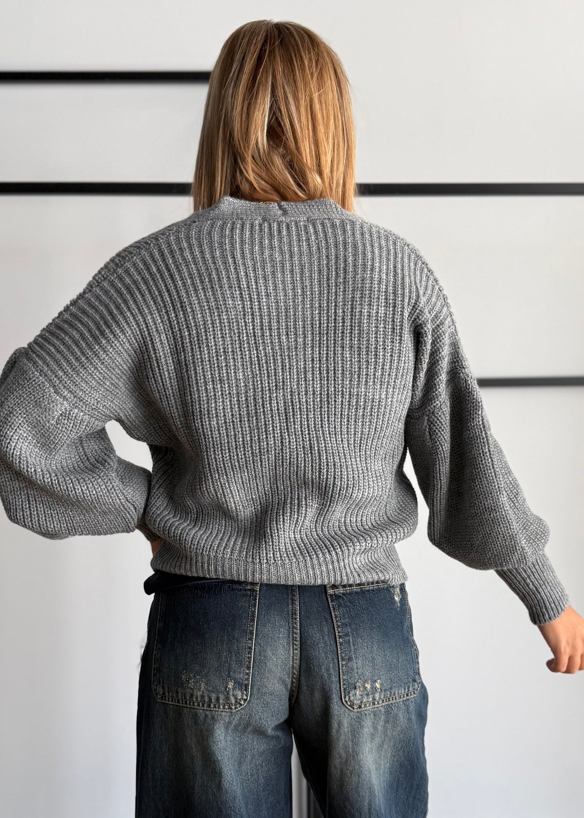 Cardigan chunky grigio con tasche - ZAHJR