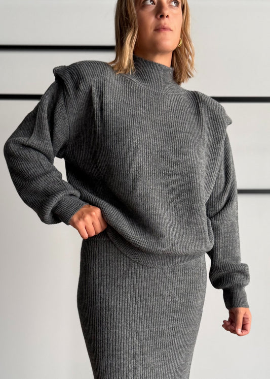Maglia lupetto con spalle strutturate grigio - KONTATTO