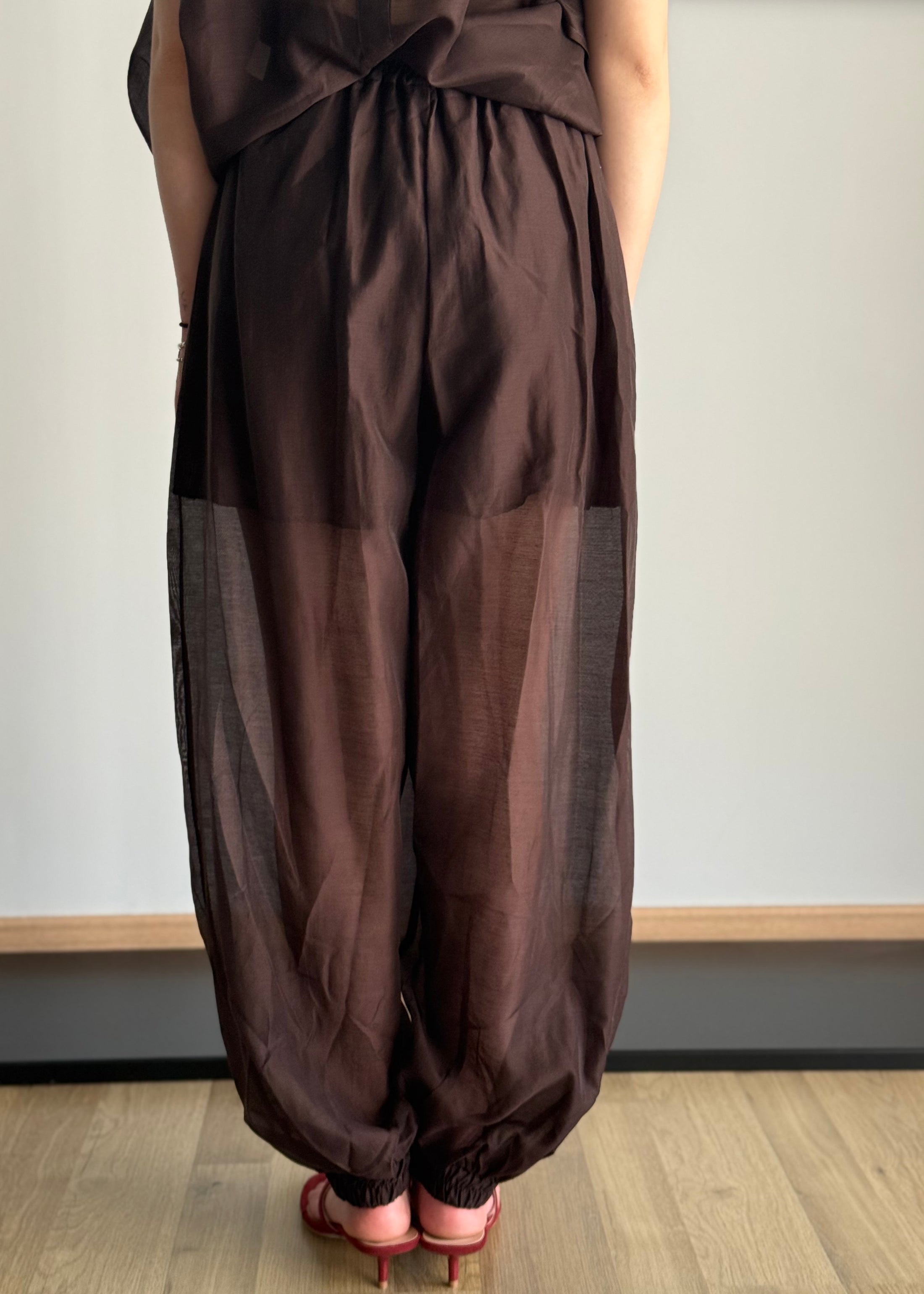 Pantalone balloon trasparente moro