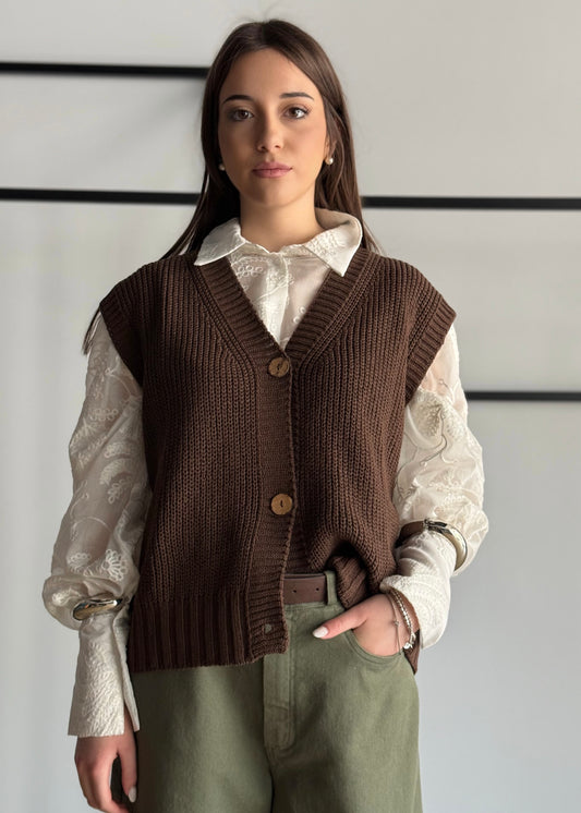 Gilet ZAHJR in maglia con bottoni moro