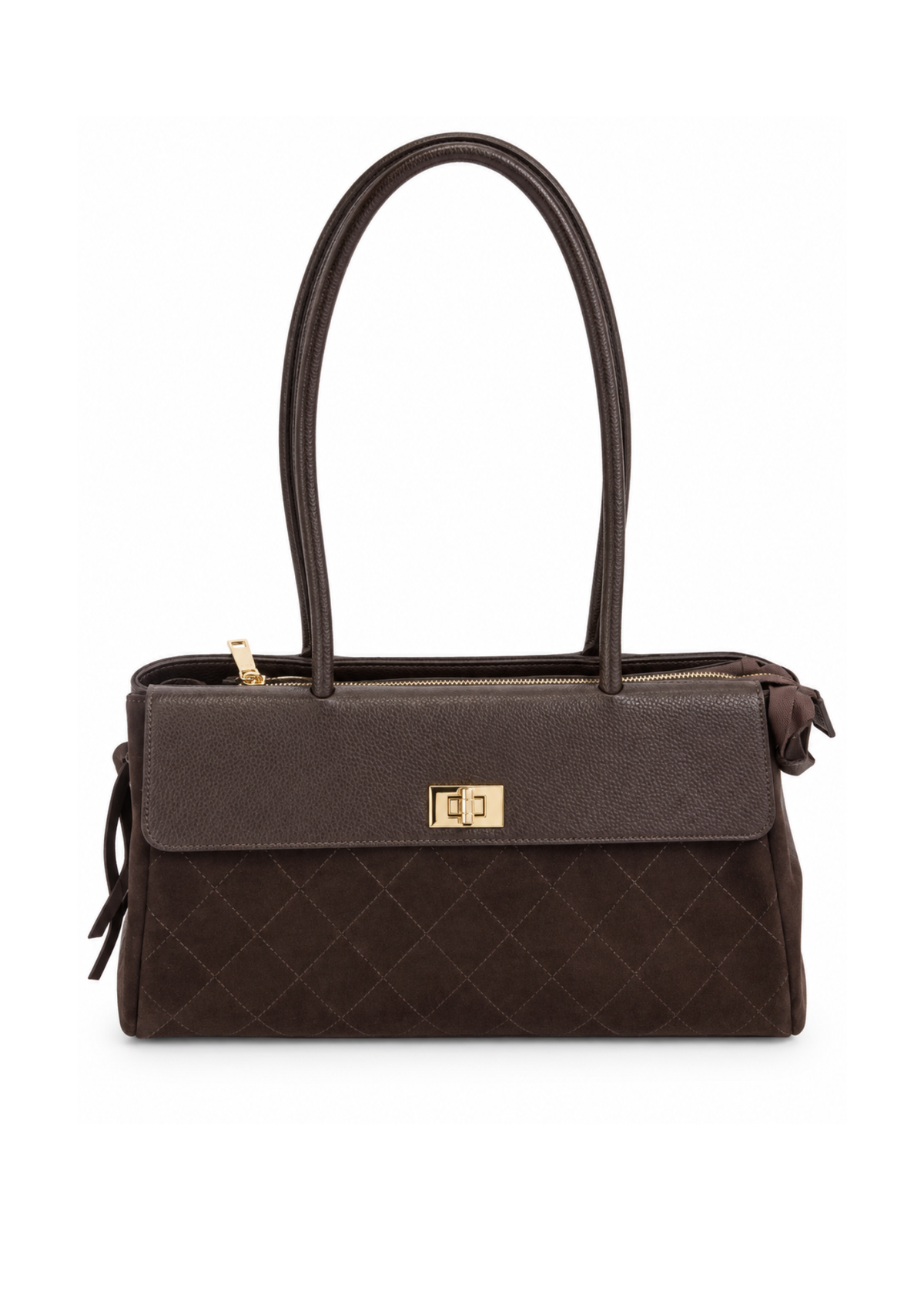Borsa in pelle e suede moro