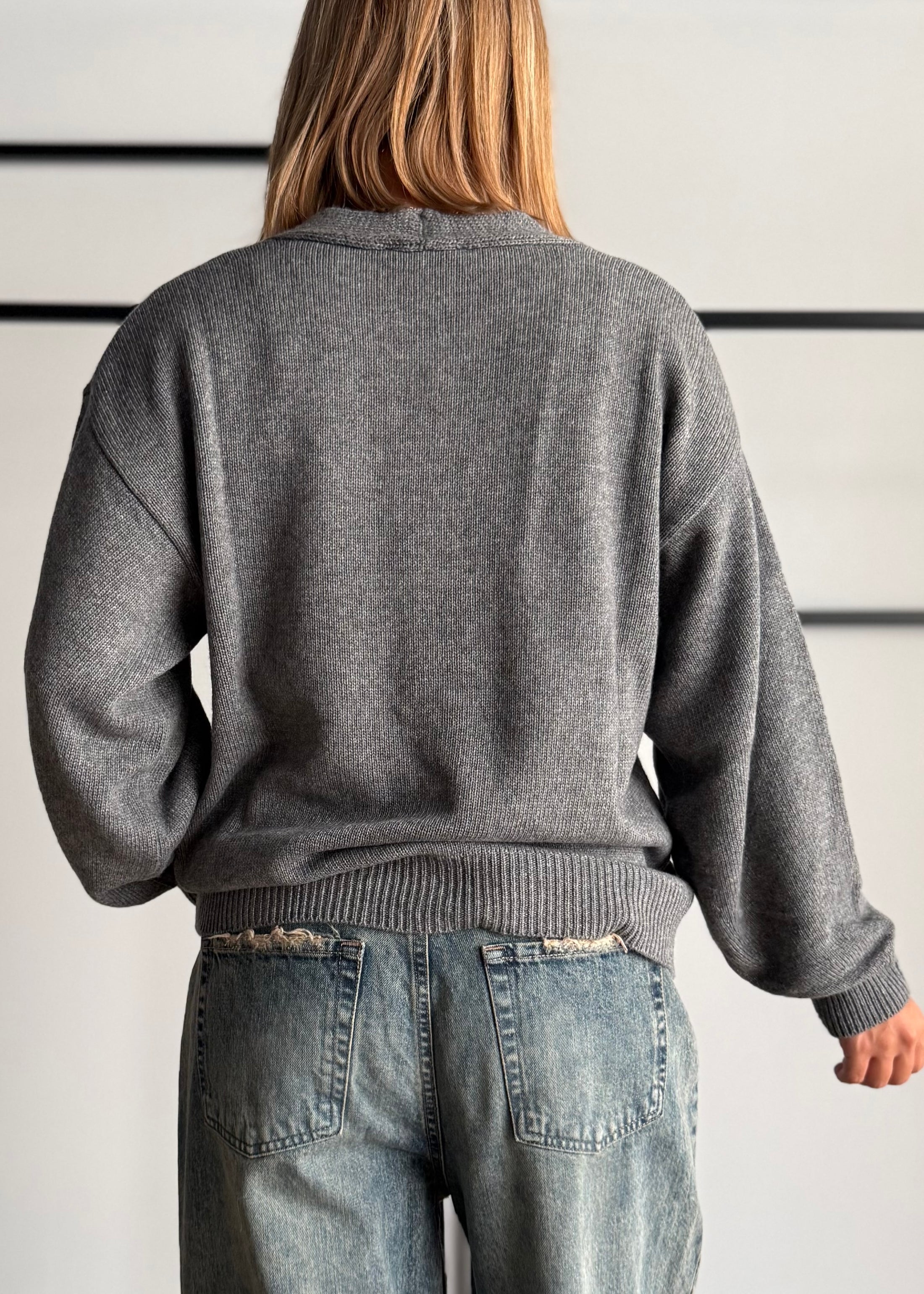Cardigan over grigio con tasche - KONTATTO