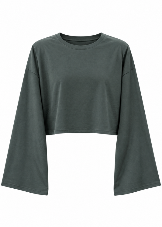 T-shirt cropped militare con spalline imbottite