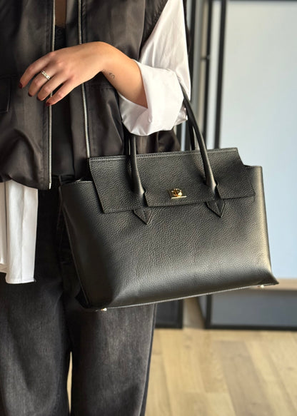 Borsa a Mano in Pelle Martellata - Nera