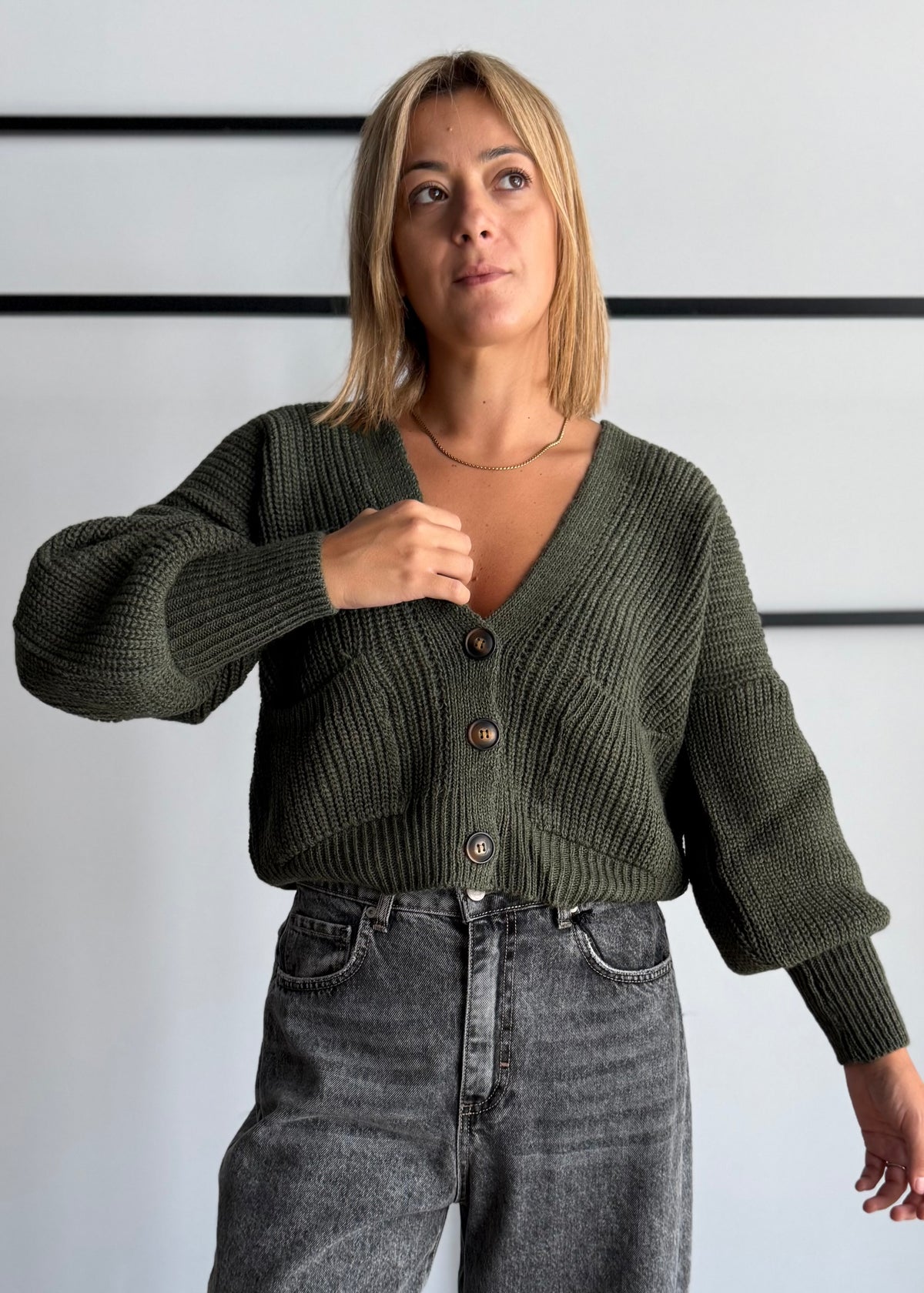 Cardigan chunky militare con tasche - ZAHJR