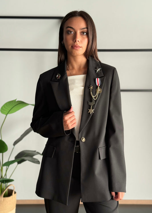 Blazer monopetto con spille in stile militare -ZAHJR