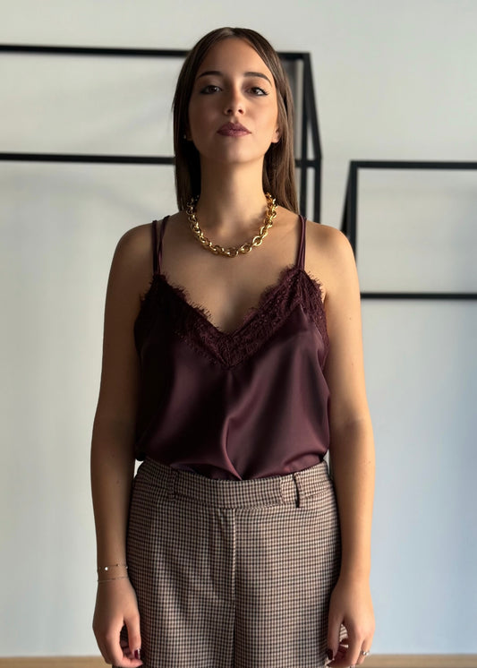 Top in raso con pizzo -ZAHJR