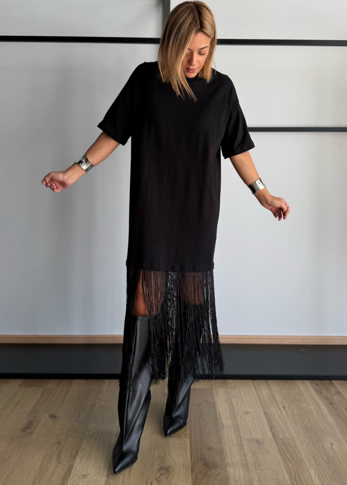 Abito t-shirt con frange - KONTATTO
