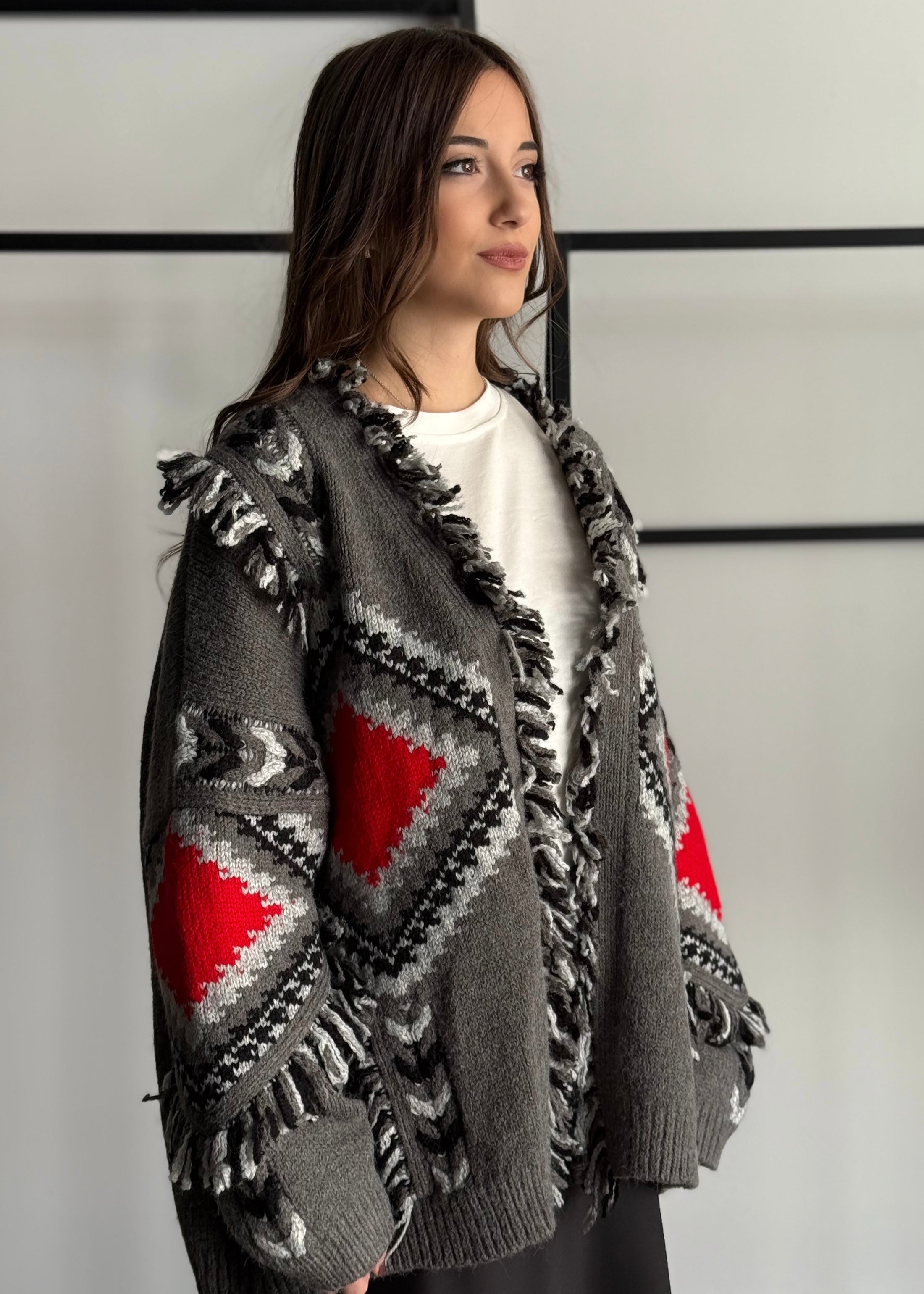 Cardigan boho KONTATTO con frange