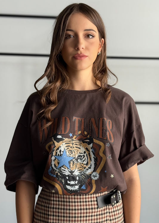 T-shirt oversize stampa tigre “Wild Tunes” -PHILIALOFT
