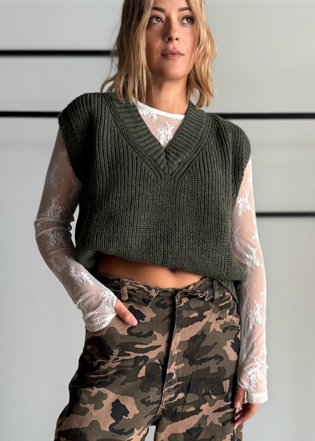 Gilet in maglia militare con scollo V - ZAHJR