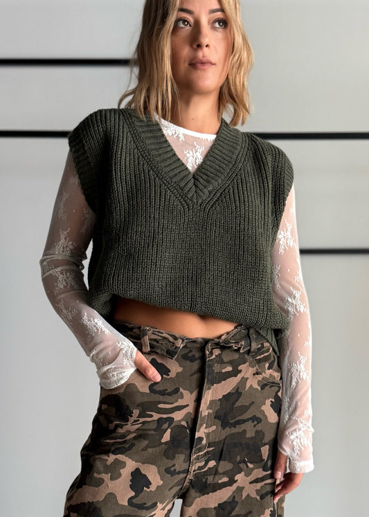 Gilet in maglia militare con scollo V - ZAHJR