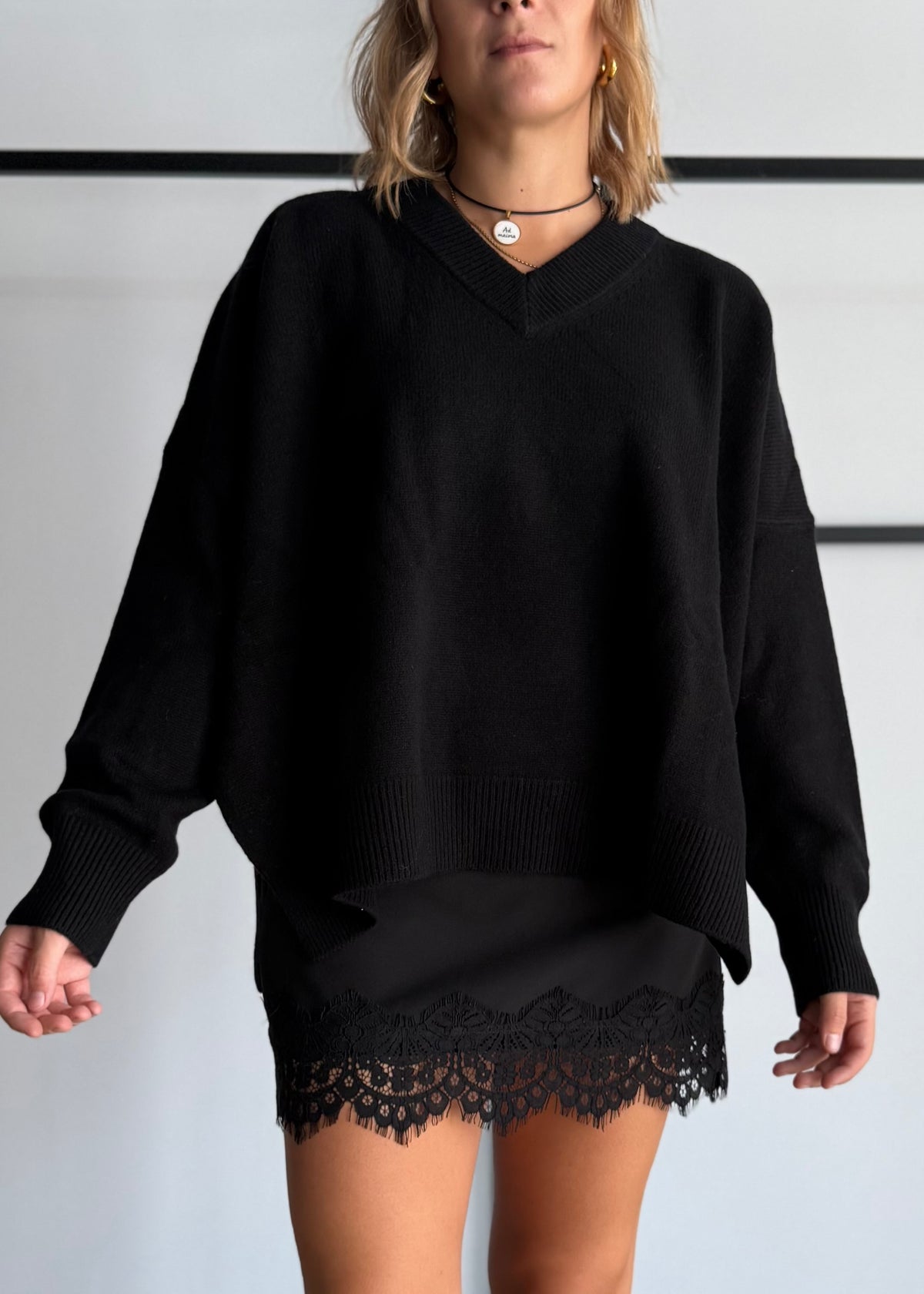 Maglia over scollo V 100% lana - ZAHJR