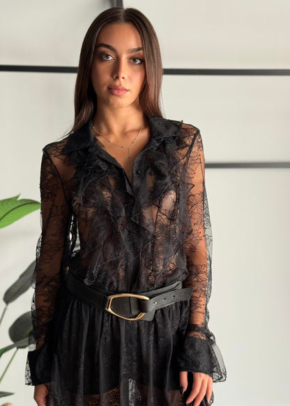 Camicia in pizzo con volant -KONTATTO
