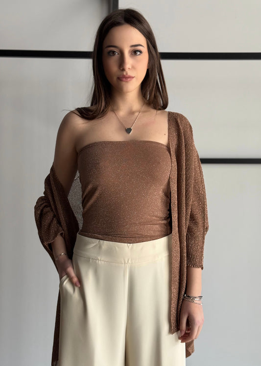Top ZAHJR in lurex cammello