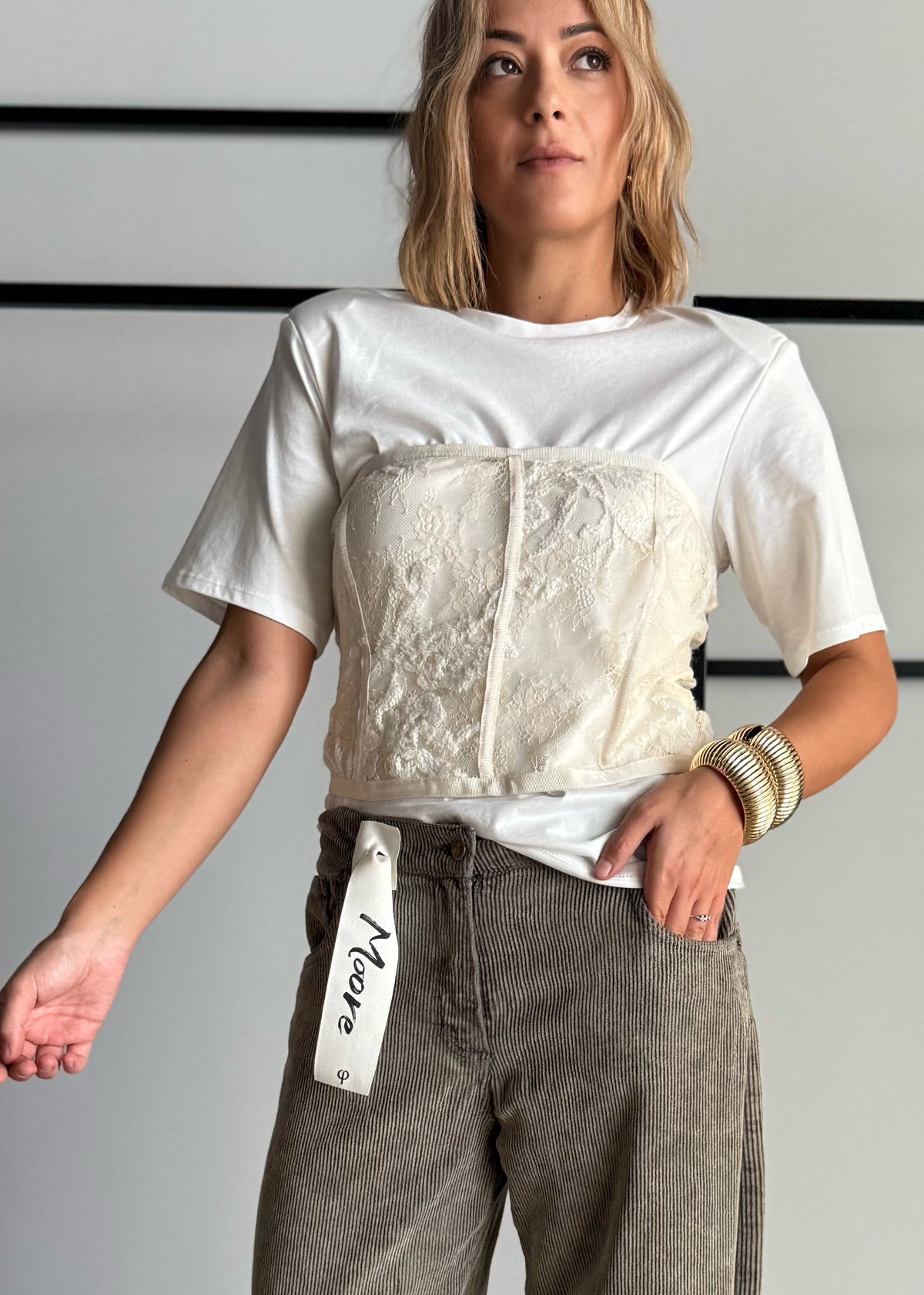 T-shirt con corsetto in pizzo - PHILIALOFT