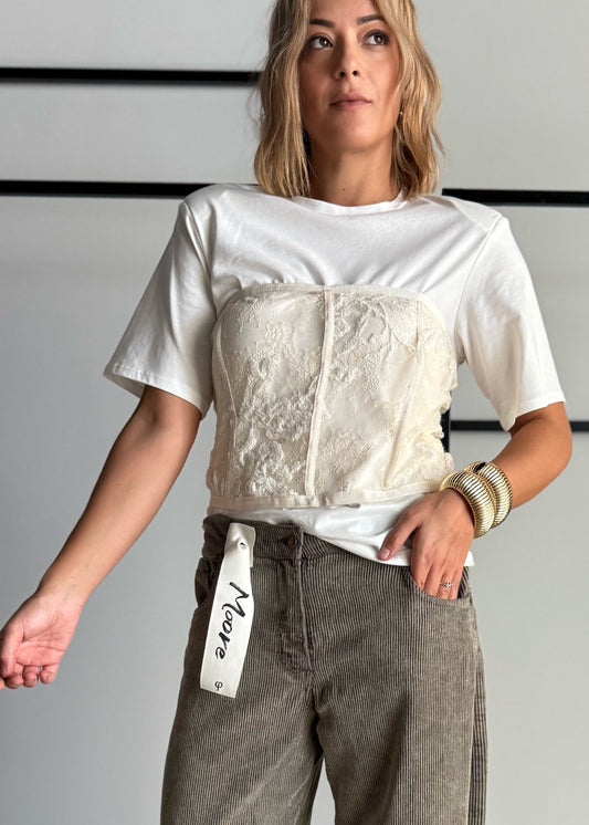 T-shirt con corsetto in pizzo - PHILIALOFT