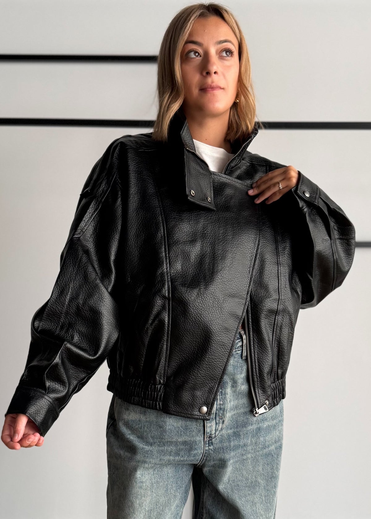 Biker  nero oversize in ecopelle