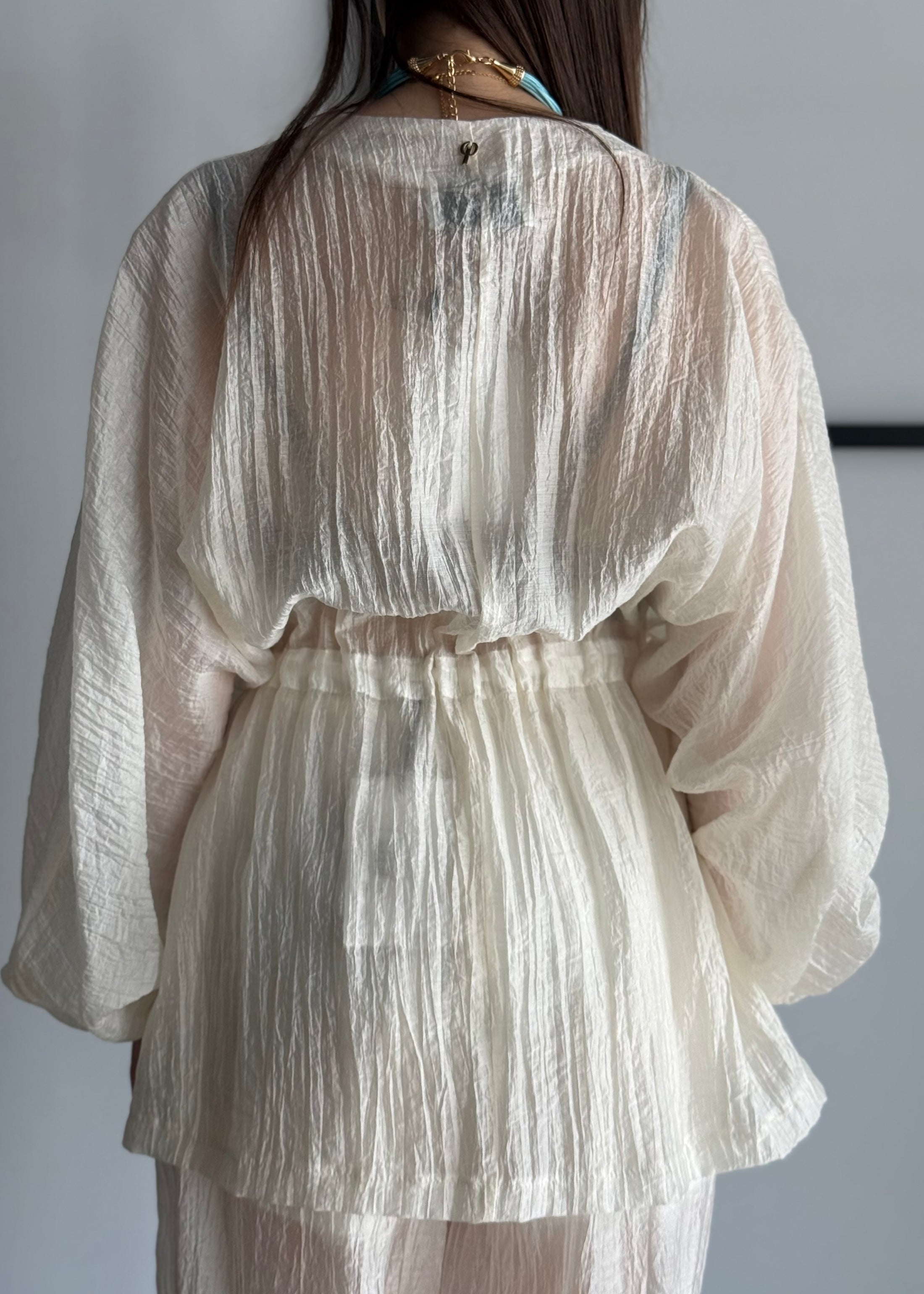 Kimono PHILIALOFT leggero panna con coulisse