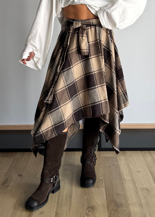 PREORDINE - Gonna tartan asimmetrica con fiocco