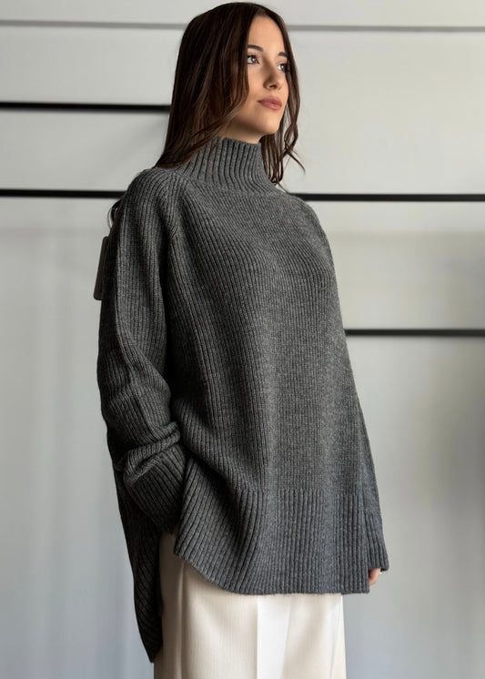 Maglia dolcevita a coste laterali -KONTATTO