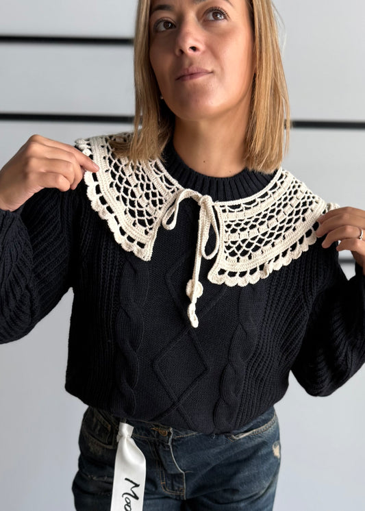 Colletto crochet avorio con fiocco - PHILIALOFT