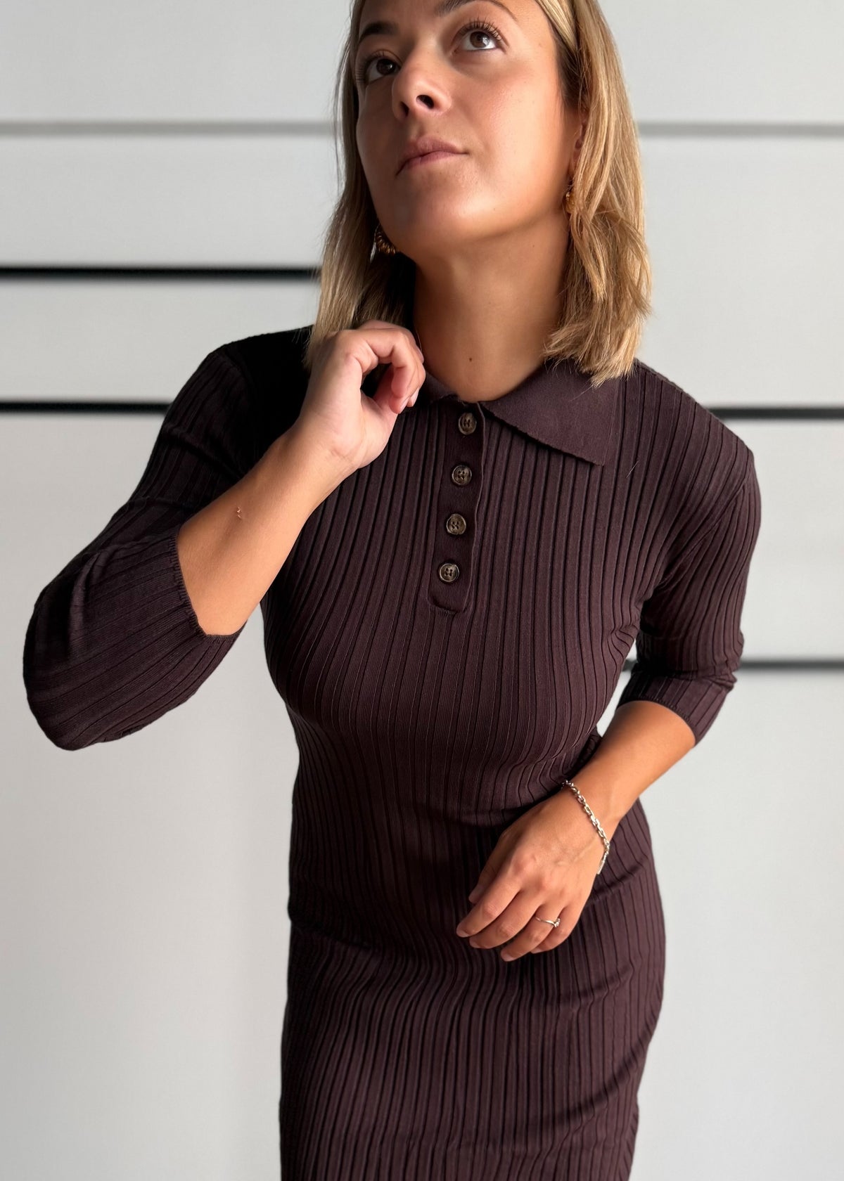 Abito lungo moka in maglia a coste - KONTATTO