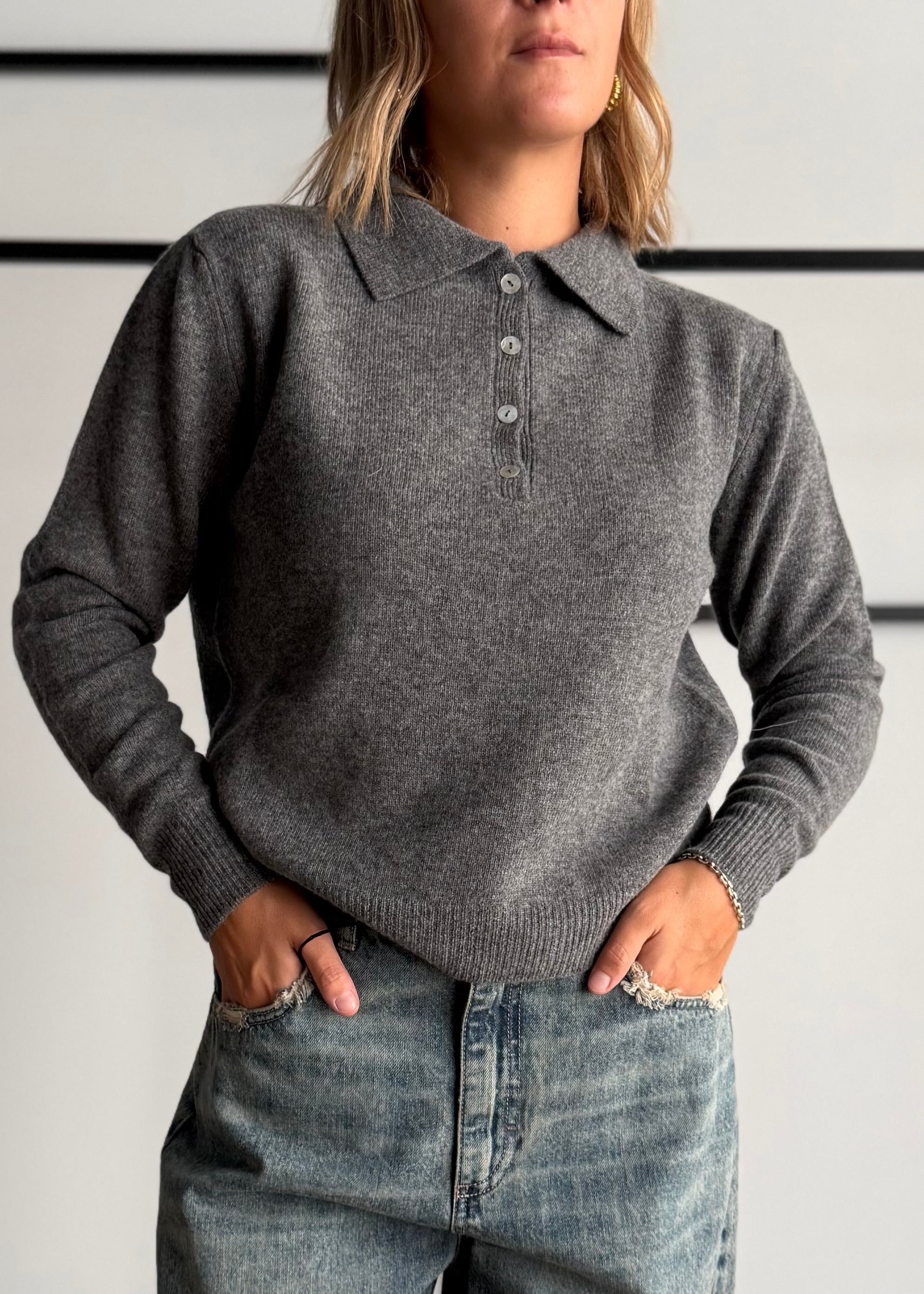 Maglia polo grigio 100%lana - KONTATTO