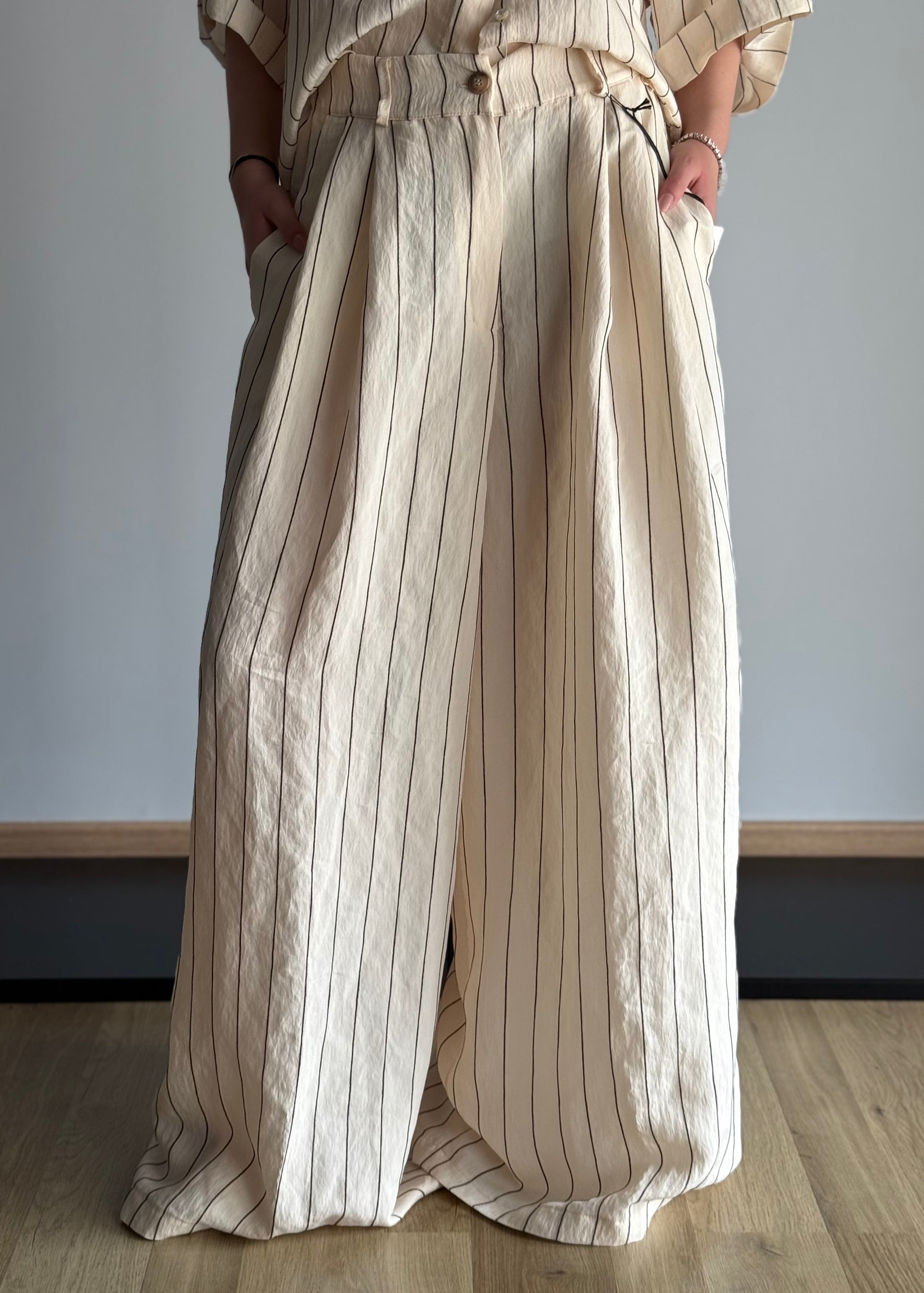 Pantalone PHILIALOFT a palazzo rigato panna e moro