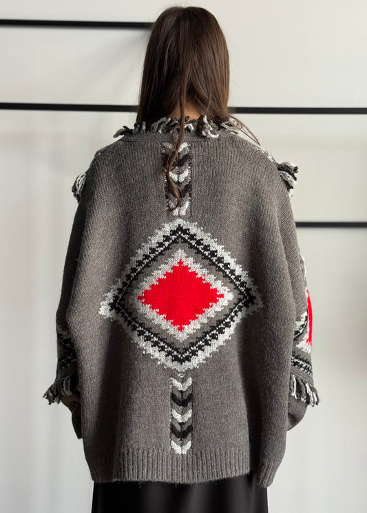 Cardigan boho KONTATTO con frange