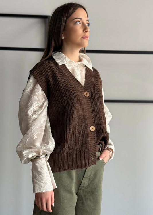 Gilet ZAHJR in maglia con bottoni moro