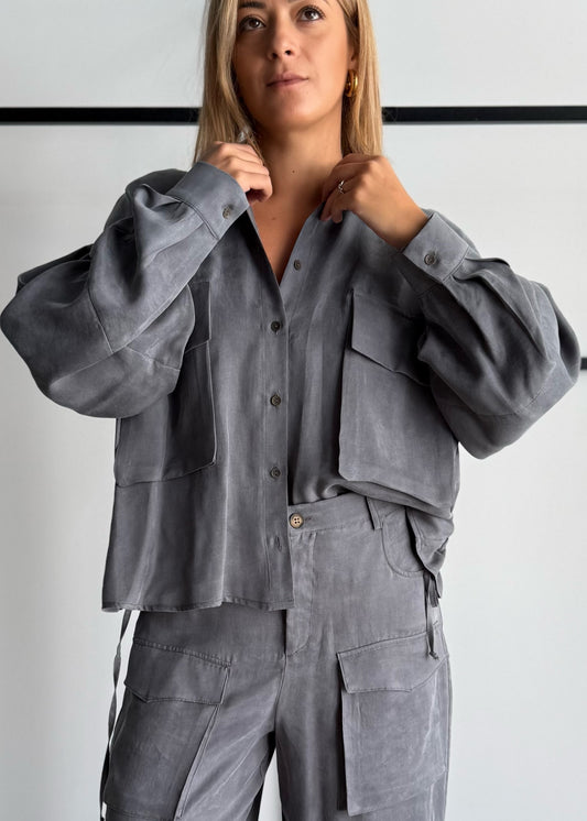 Camicia utility con coulisse Grigio - ZAHJR