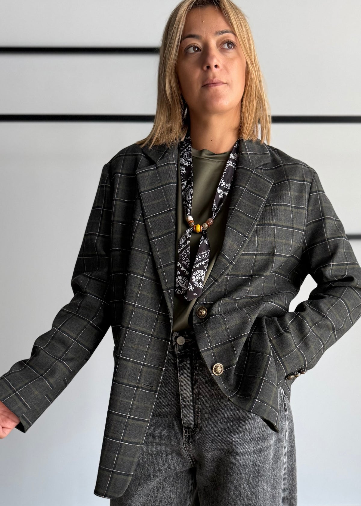 Blazer tartan con foulard - ZAHJR