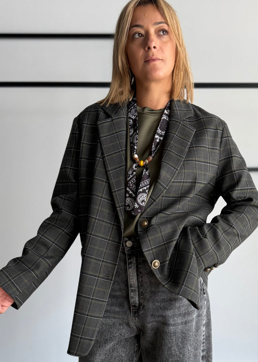 Blazer tartan con foulard - ZAHJR