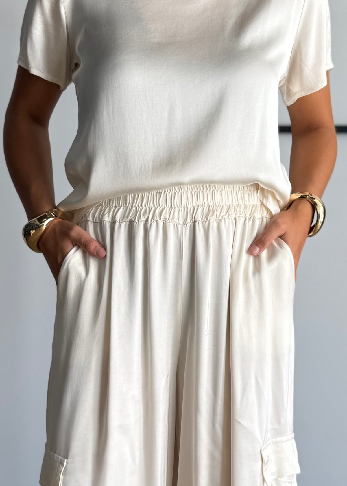Pantalone cargo satinato latte - ZAHJR