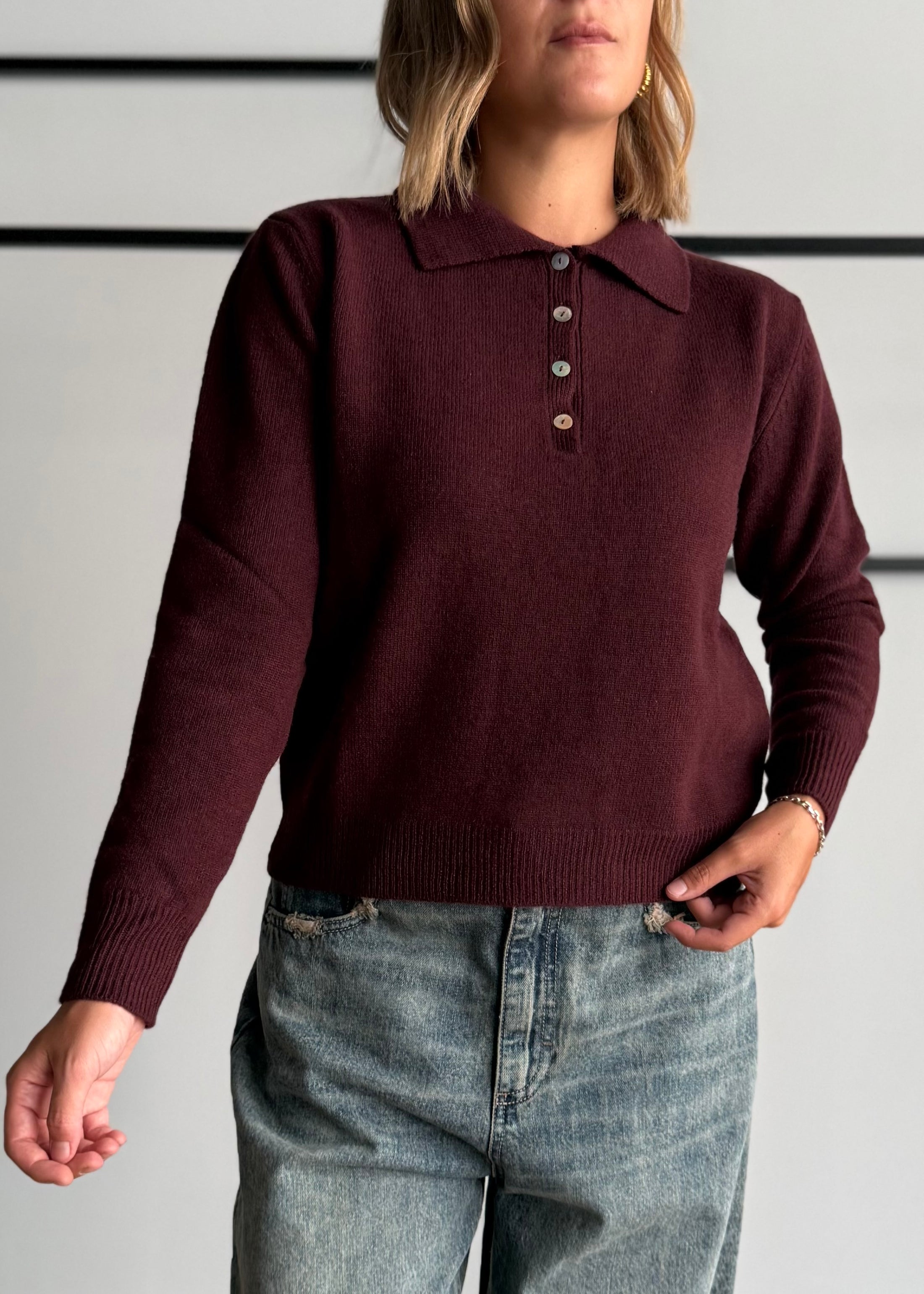 Maglia polo Marsala 100%lana - KONTATTO
